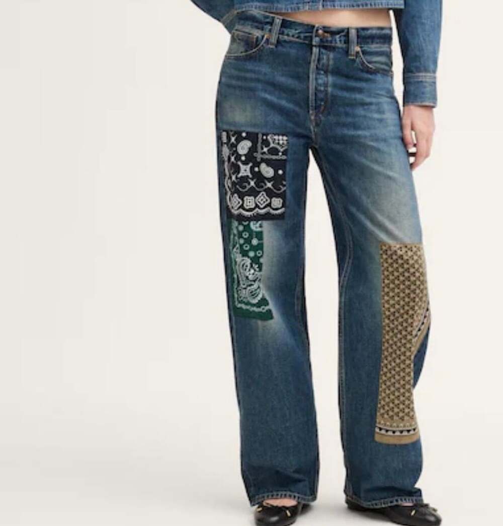 Madewell Low-Slung Baggy Jeans Size 27 Bandana Patchwork
